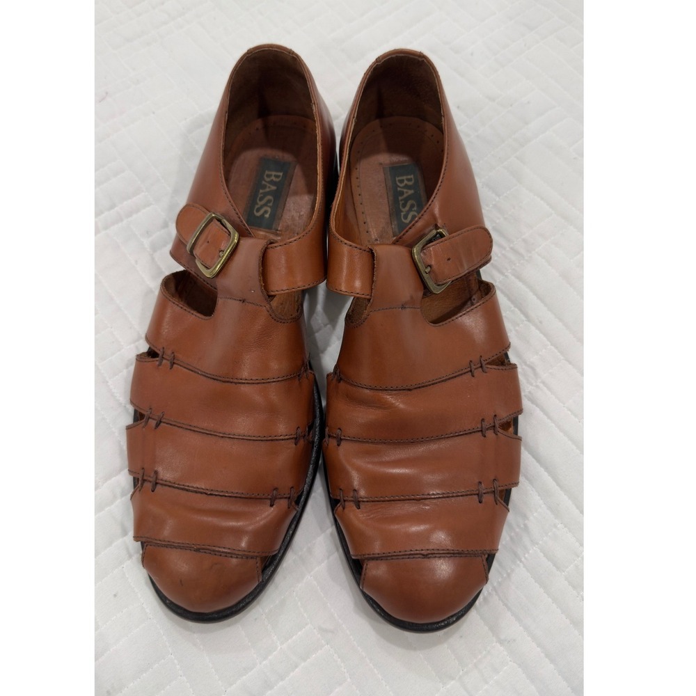 Bass Muzi Mens Brown Leather Fisherman Sandals Monk Strap Caged Shoes 11M